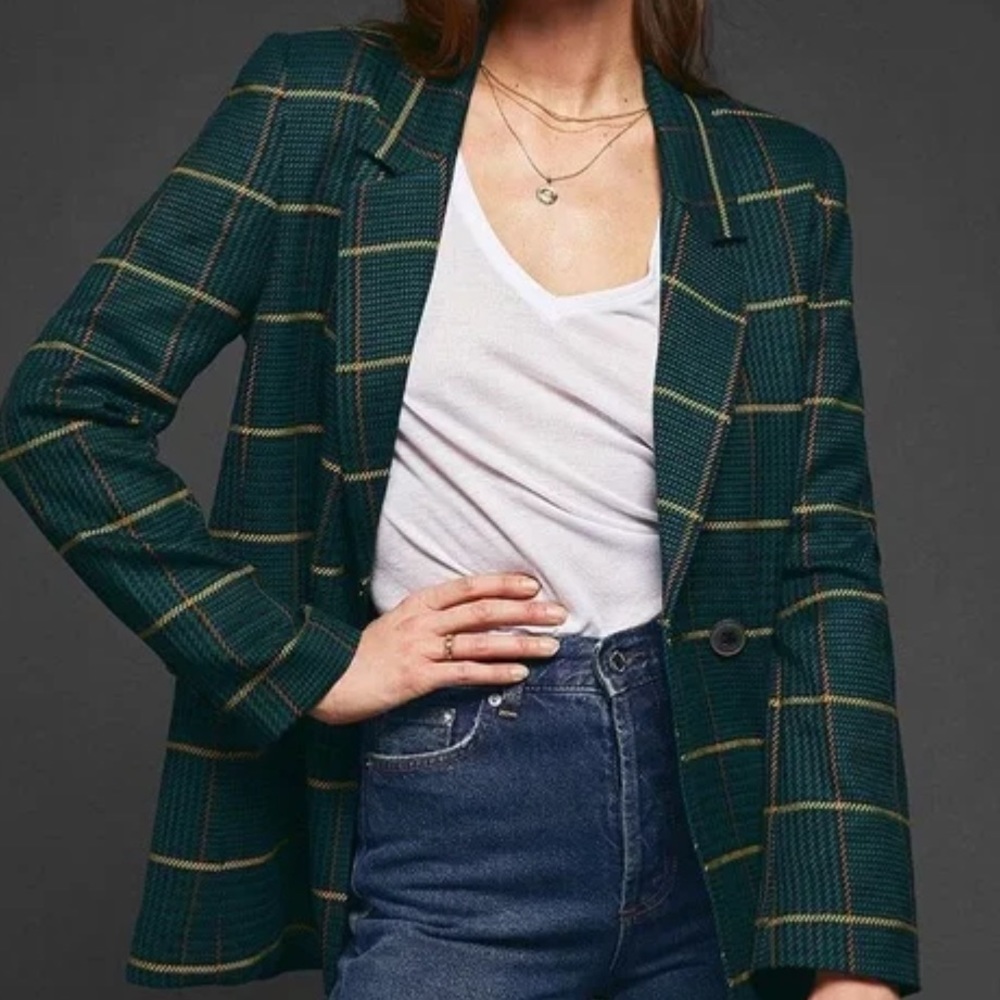 ANINE BING Madeleine Blazer in Green Plaid